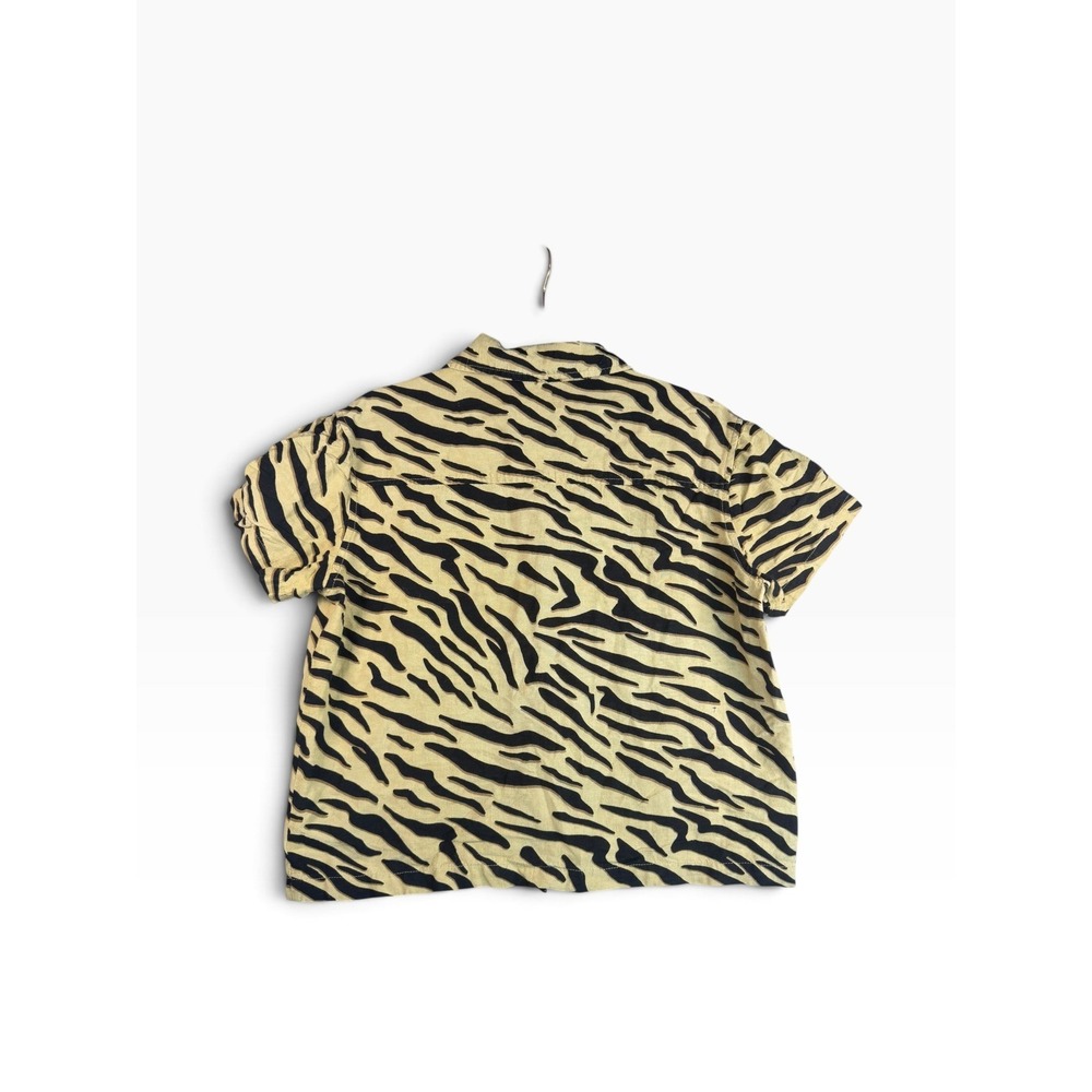Beach Riot Zebra Print Linen Blend Short Sleeve Button Down Shirt Tan Black S - Picture 5 of 5